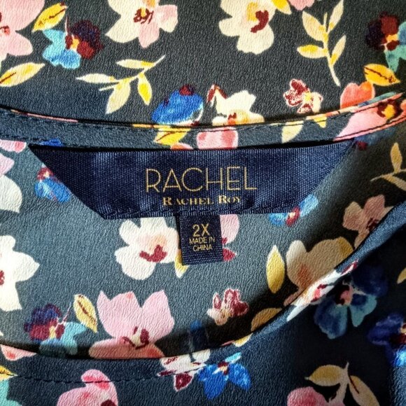 Rachel Roy Blue Floral Flutter Sleeve Blouse - 2X - Picture 4 of 7